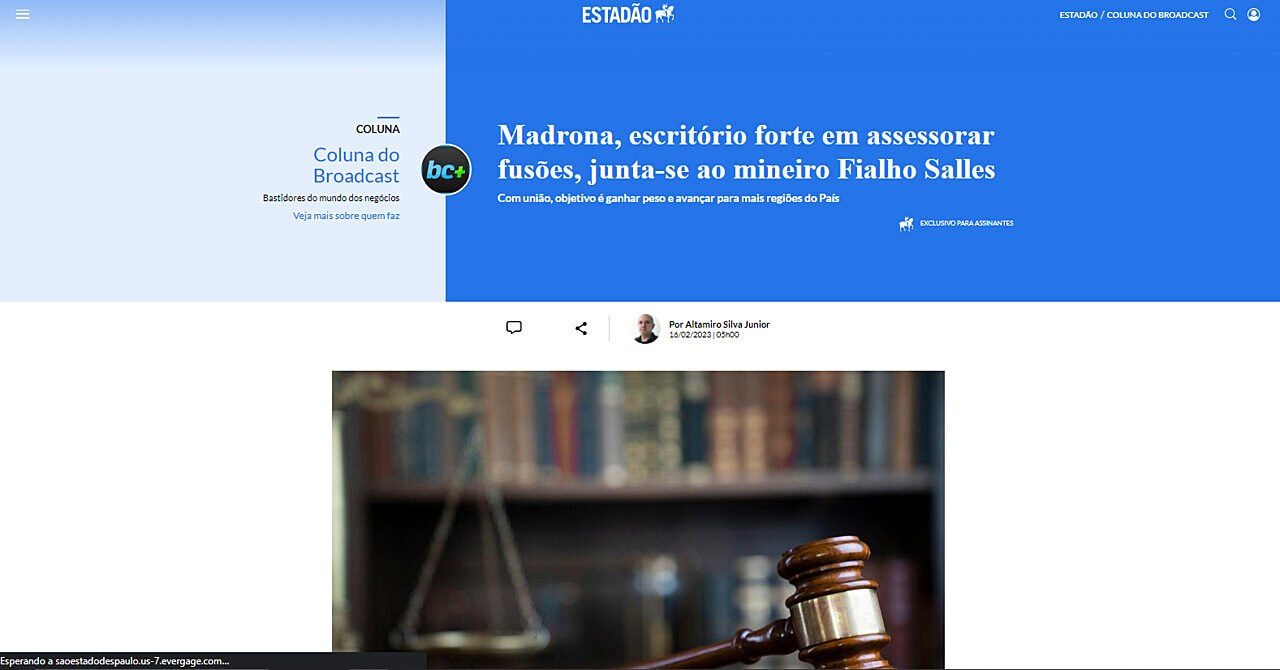 Madrona, escritrio forte em assessorar fuses, junta-se ao mineiro Fialho Salles